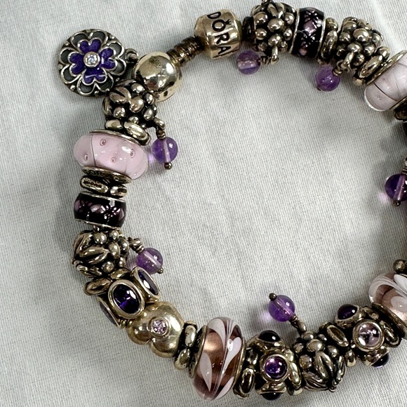 Rare Pandora Loaded 33 Bead Charm Swirl CZ 925 Sterling Silver Bracelet - Picture 4 of 9